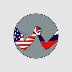 America's strong muscular arm against Russia's weak skinny arm.