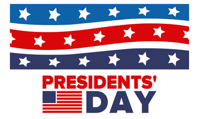 Happy Presidents' Day in February. Celebrated in United States. Washington's Birthday. Federal holiday in America. Patriotic american vector illustration. Poster, banner and background