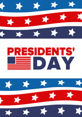 Happy Presidents' Day in February. Celebrated in United States. Washington's Birthday. Federal holiday in America. Patriotic american vector illustration. Poster, banner and background