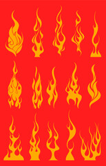 Set fiamme grafiche fuoco forza potenza velocità pericolo pompieri camino