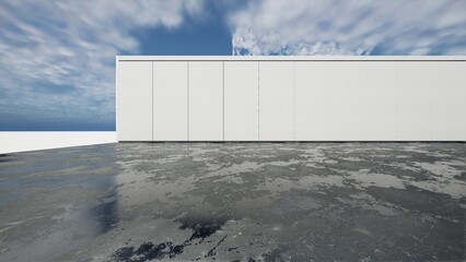 Empty floor for car park. 3d rendering of abstract gray building with clear sky background.