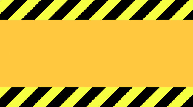 A warning caution tape backdrop (angled stripes). Orange background.
