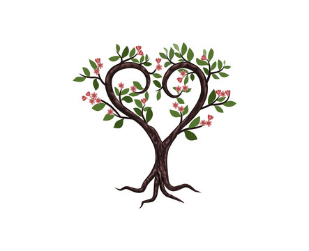 family tree with love concept. branch with heart shaped