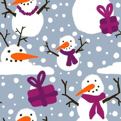 Winter seamless snowman pattern for fabrics and textiles and packaging and gifts and cards and linens and kids 