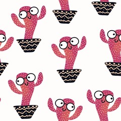 Cactus seamless floral pattern for fabrics and textiles and packaging and gifts and cards and linens and kids