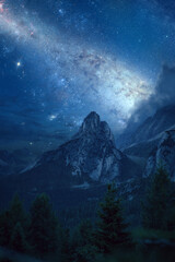 Beautiful starry sky over a mountain peak