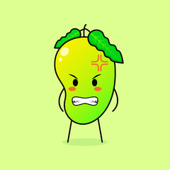 cute mango character with angry expression. eyes bulging and grinning. green and orange. suitable for emoticon, logo, mascot