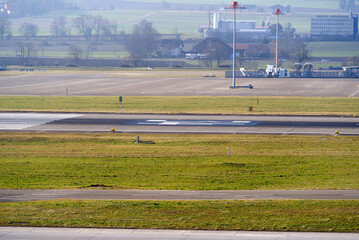 Empty runway at Z&uuml;rich Airport on a  cloudy winter day. Photo taken January 19th, 2022, Zurich, Switzerland.