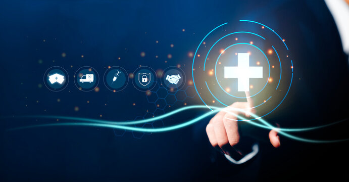 Business people regarded as icons of the Covid-19 pandemic medical network connection, developing people's awareness and spreading interest in their health care, growing more in hospital and health in