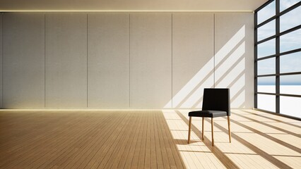 house with big glass window and wooden floor