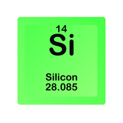 Silicon Si Chemical Element vector illustration diagram, with atomic number and mass. Simple flat dark gradient design for education, lab, science class.