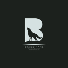 Logo template letter B with wolf incorporated. Negative Space abstract Style Modern Vector Editable