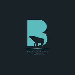 Logo template letter B with bear incorporated. Negative Space abstract Style Modern Vector Editable