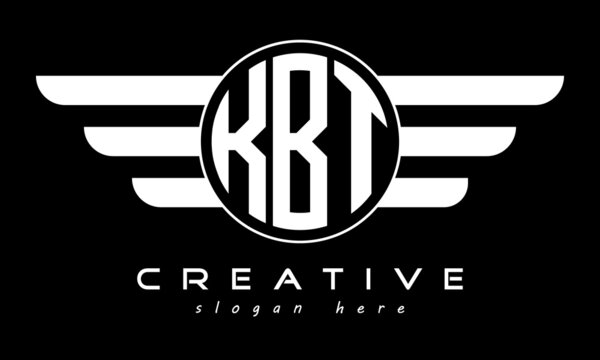 KBT three letter monogram type circle letter logo with wings vector template.