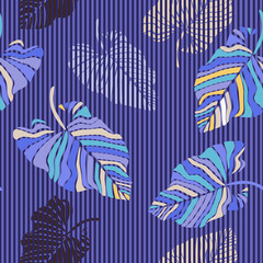 Fototapeta na wymiar Exotic leaf seamless pattern, tropical mood, banana leaf, background for fabric, print, cover, banner and invitation