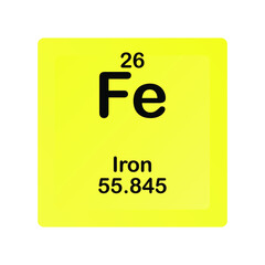 Iron Fe Chemical Element vector illustration diagram, with atomic number and mass. Simple flat dark gradient design for education, lab, science class.
