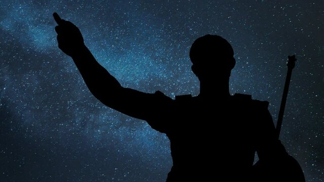 Statue of Roman Emperor Julius Caesar, Time Lapse by Night with Stars and Milky Way in Background