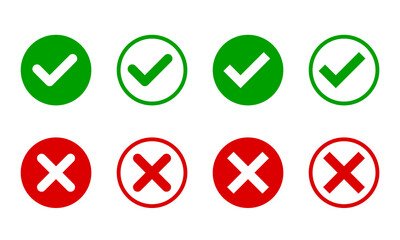 set of flat check marks. Tick and cross signs 