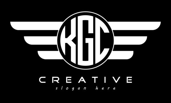 KGC three letter monogram type circle letter logo with wings vector template.
