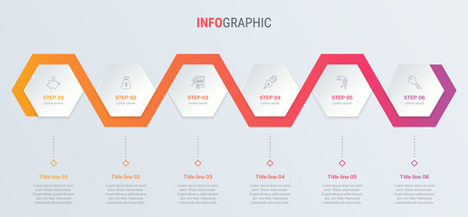 Red timeline infographic design vector. 6 options, square workflow layout. Vector infographic timeline template