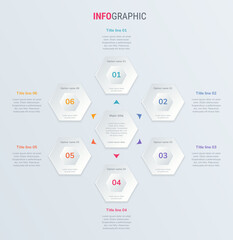 Colorful diagram, infographic template. Timeline with 6 options. Square workflow process for business. Vector design