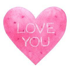 Love You Greeting Card with Watercolor Heart.