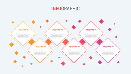 Red infographic template. 6 options square design. Vector timeline elements for presentations