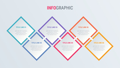 Colorful diagram, infographic template. Timeline with 6 steps. Square workflow process for business. Vector design