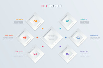 Vector infographics timeline design template with square elements. Content, schedule, timeline, diagram, workflow, business, infographic, flowchart. 6 options infographic