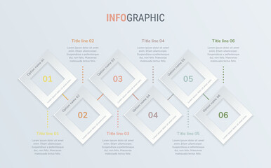 Abstract business square infographic template in vintage colors, with 6 options. Colorful diagram, timeline and schedule isolated on light background