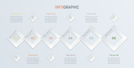 Vintage colors vector infographics timeline design template with square elements. Content, schedule, timeline, diagram, workflow, business, infographic, flowchart. 6 steps infographic