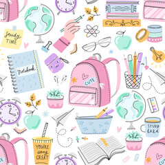 Stationery vector seamless pattern. School background texture - 482886205