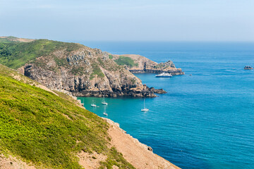 Fototapeta na wymiar Rugged coastline on the island of Sark. One of the islands in the Channel Islands, UK