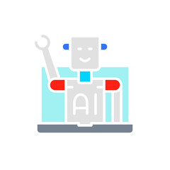 Chatbot, customer service robot, artificial intelligence white line icon.