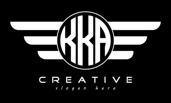KKA three letter monogram type circle letter logo with wings vector template.
