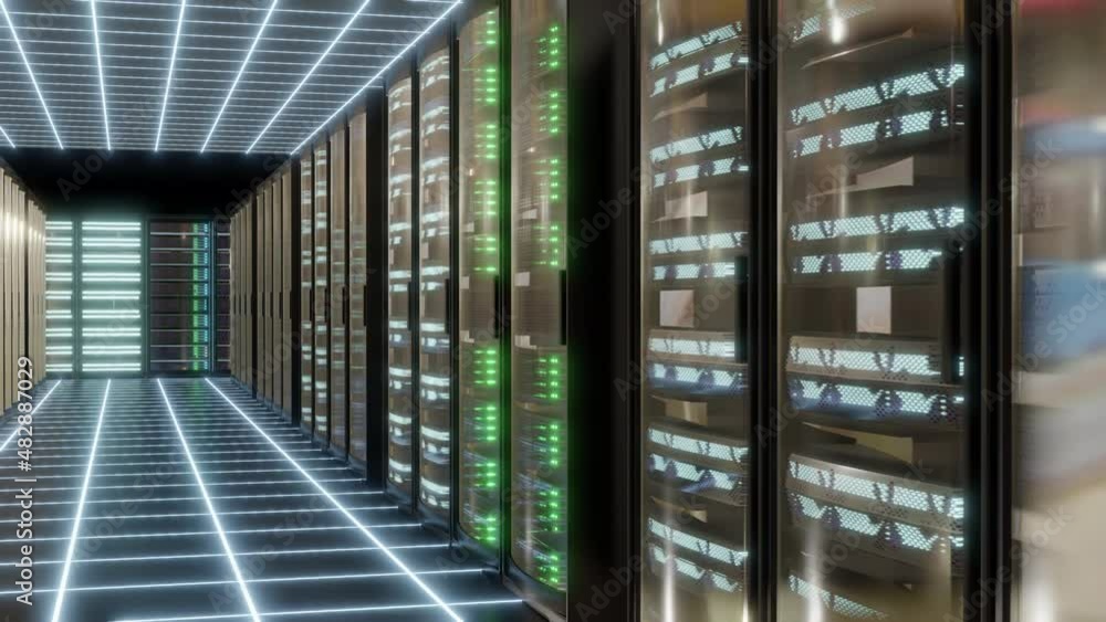 Wall mural futuristic server room for online data processing and storage.