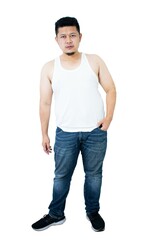 Man wearing white sleeveless shirt