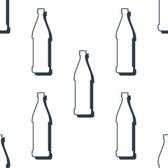 Beer bottles seamless pattern. Line art style. Outline image. Black and white repeat template. Party drinks concept. Illustration on white background. Flat design style for any purposes