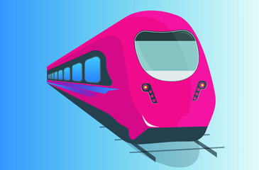Pink high speed electro urban train for passengers and railway, vector image isolation on blue background.eps 10.vector illustration on light and soft colours, logo design for stock style