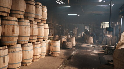 Naklejka na ściany i meble Port wine barrels handmade