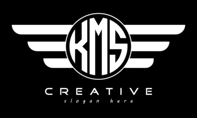 KMS three letter monogram type circle letter logo with wings vector template.
