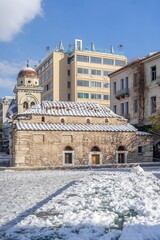 Center of Athens in snow 
