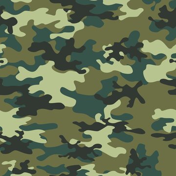
Green camouflage pattern, military illustration seamless background, forest texture for print on clothes, paper, fabric.