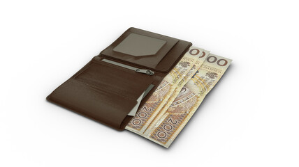 3D rendering of polish złoty notes in wallet