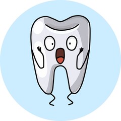 Cartoon scared, surprised cute sick tooth, vector illustration , icon, logo, design element