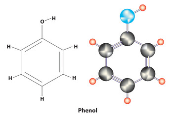 phenol structure ( aromatic organic compound with the molecular formula C₆H₅OH. It is a white crystalline solid that is volatile, C6H6O, C6H5OH, carbolic acid)