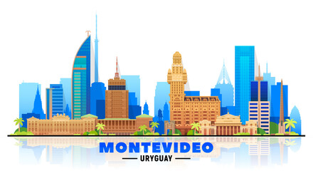 Montevideo Uruguay skyline with panorama in white background. Vector Illustration. Business travel and tourism concept with modern buildings. Image for banner or web site. - obrazy, fototapety, plakaty