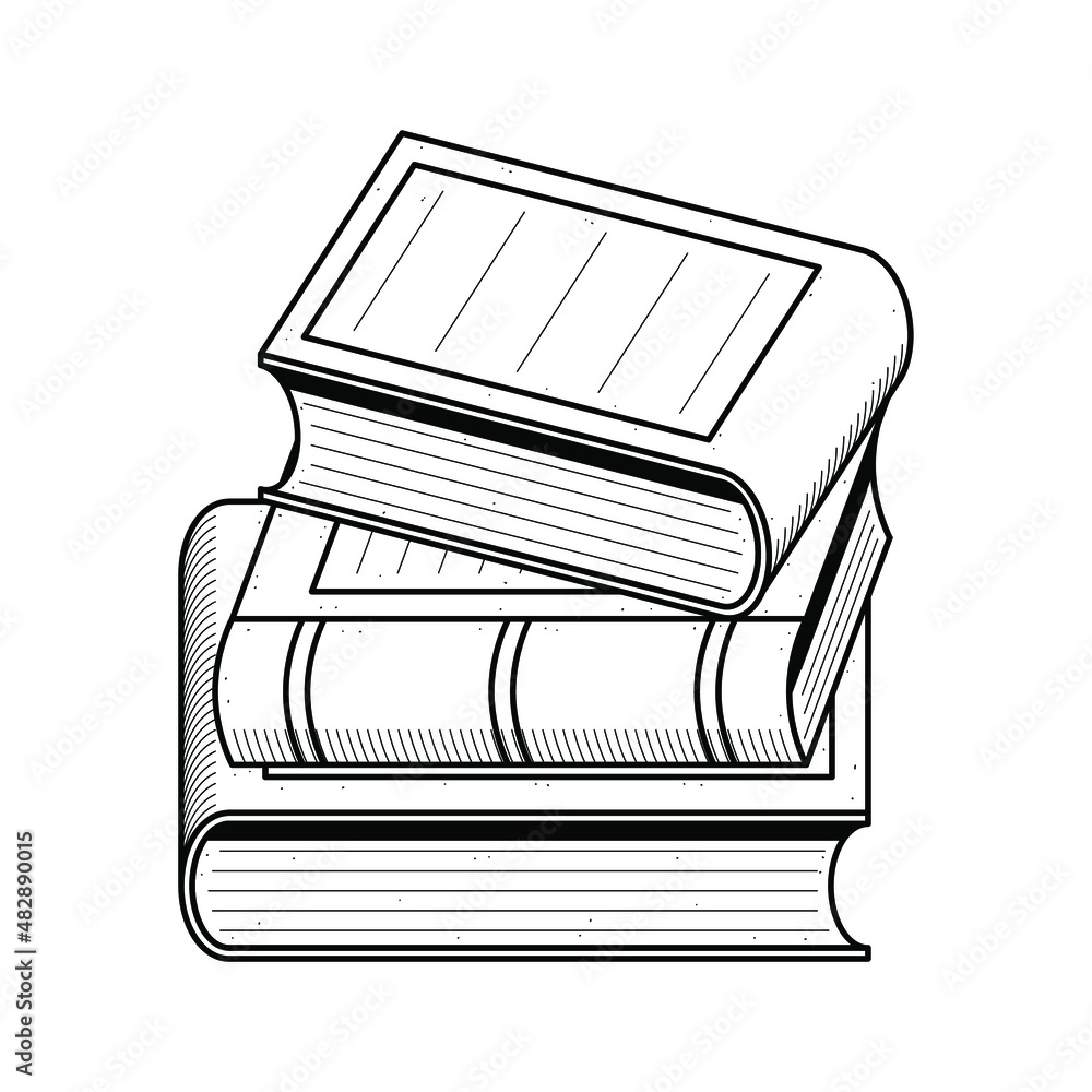 Poster abstract black simple line stack of books doodle outline element vector design style sketch isolated