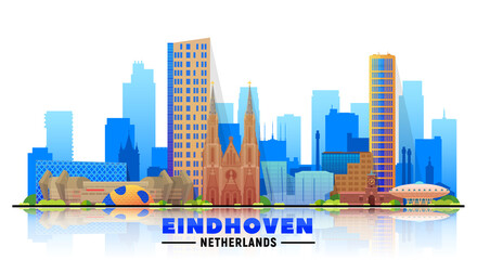 Eindhoven the Netherlands skyline with panorama at white background. Vector Illustration. Business travel and tourism concept with modern buildings. Image for banner or website.