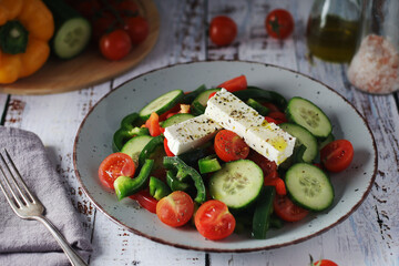 Traditional Greek salad on the plate	
